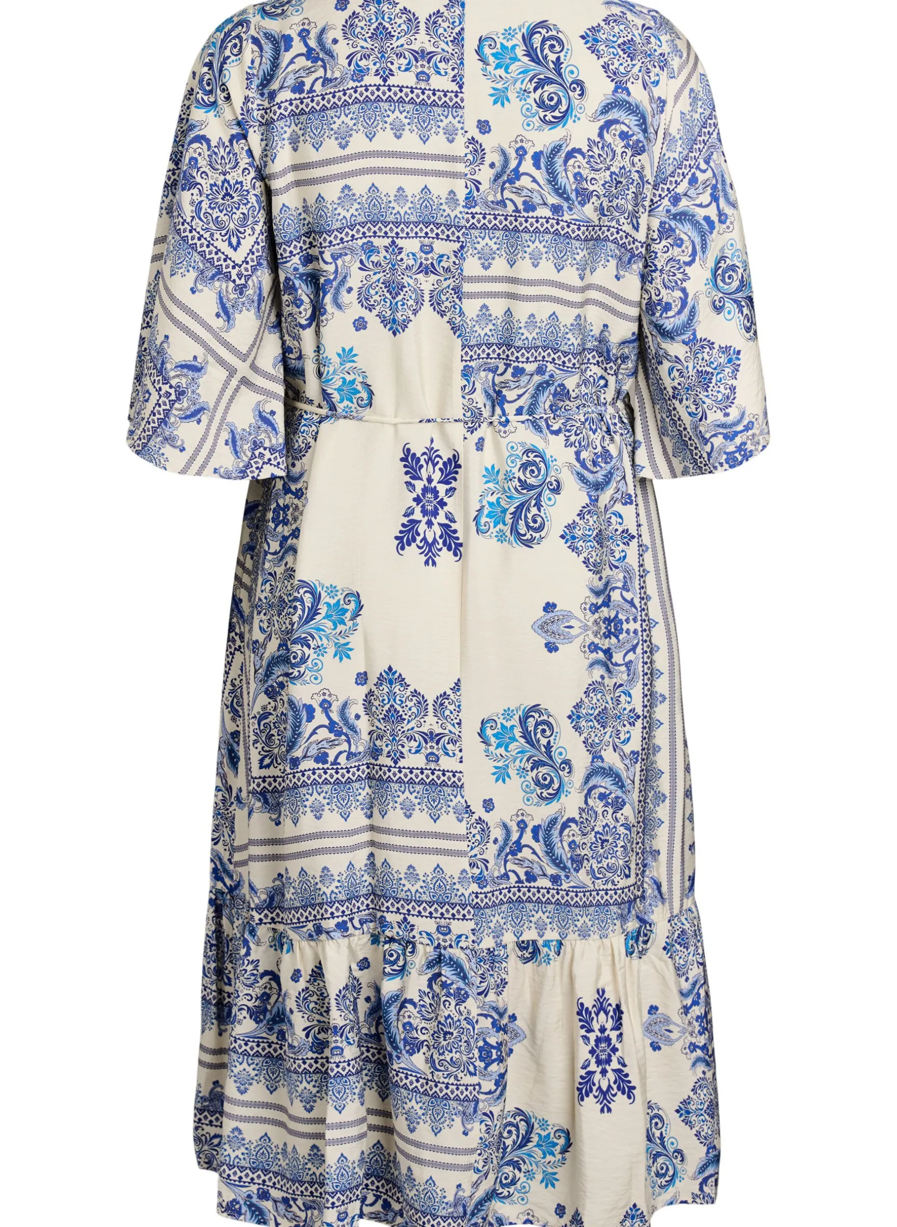 Gemustertes Midikleid aus Viskose mit Bindegürtel