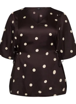 Gepunktete Bluse aus Viskose mit V-Ausschnitt und Bindeband