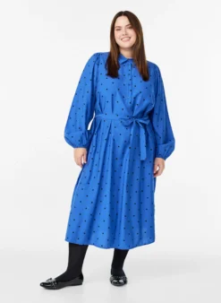 Gepunktetes Midikleid mit abnehmbarem Bindegürtel