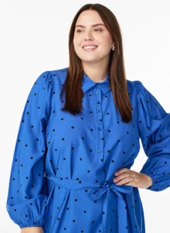 Gepunktetes Midikleid mit abnehmbarem Bindegürtel