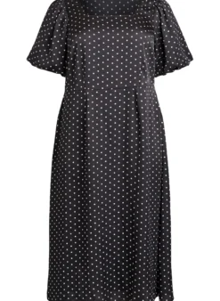 Gepunktetes Midikleid mit eckigem Ausschnitt