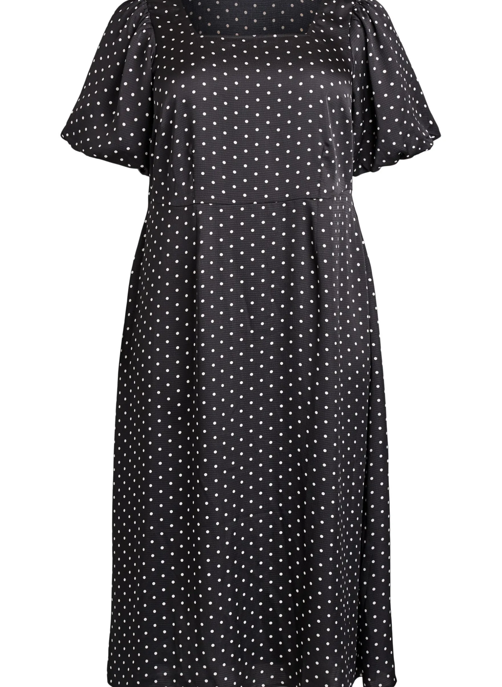 Gepunktetes Midikleid mit eckigem Ausschnitt