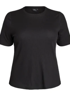 Geripptes Basic-T-Shirt mit Rundhalsausschnitt