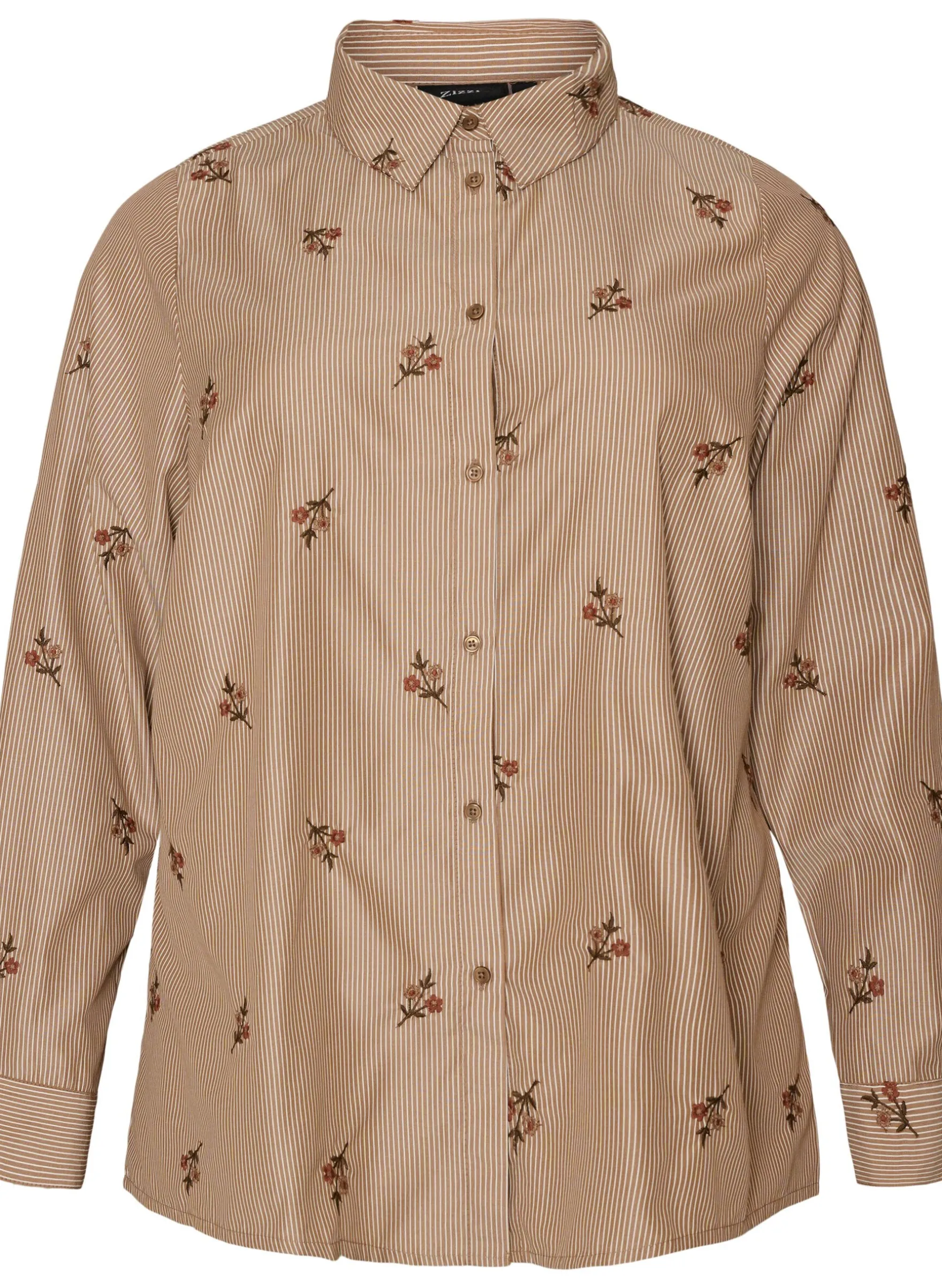 Gestreifte Bluse mit bestickten Blumen