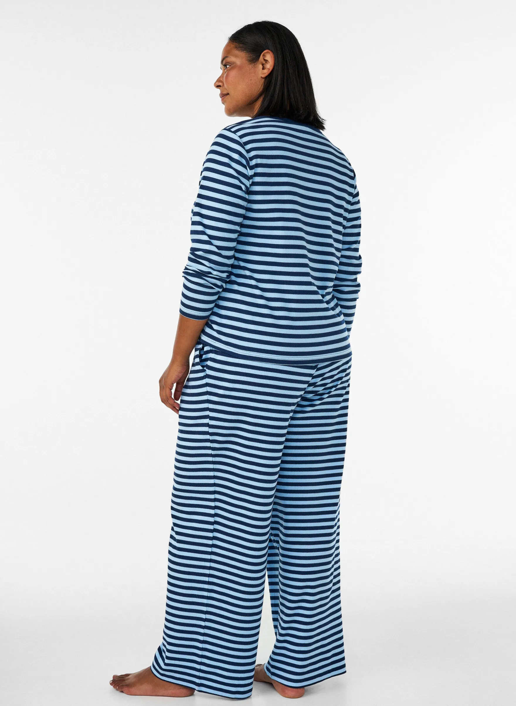 Gestreifte Schlafanzughose mit hoher Taille und weiten Beinen