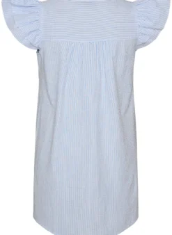 Gestreiftes Kleid aus Baumwolle mit Rüschen und A-Linien-Schnitt