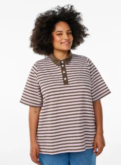 Gestreiftes Poloshirt mit kurzen Ärmeln und Knöpfen