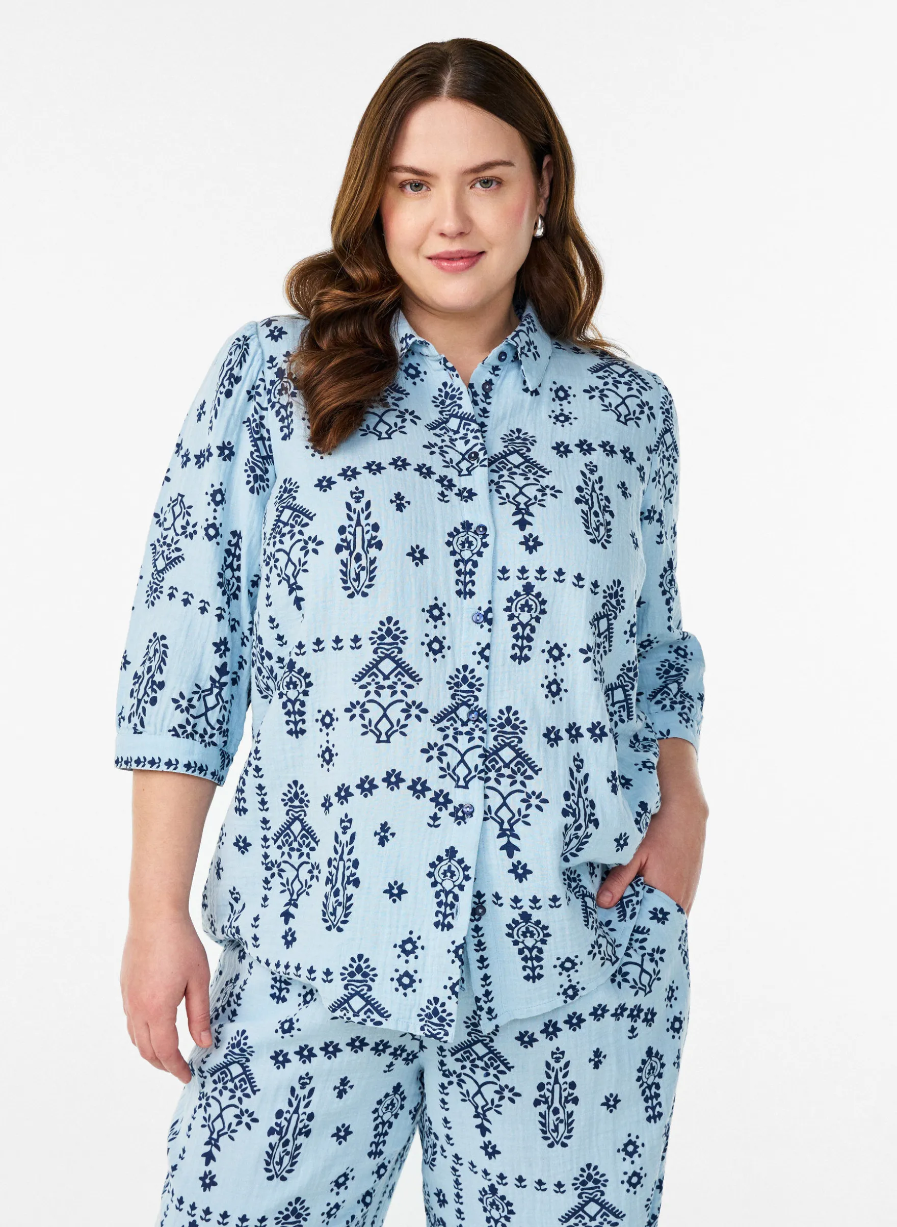 Hemdbluse mit 3/4-Ärmeln