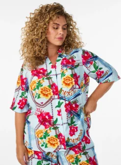 Hemdbluse mit 1/2 Ärmeln und farbenfrohem Print
