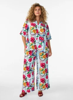 Hemdbluse mit 1/2 Ärmeln und farbenfrohem Print