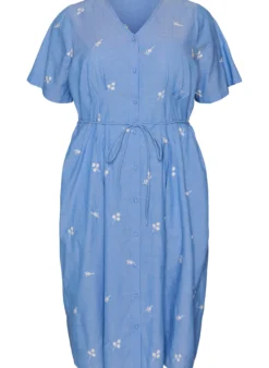 Hemdblusenkleid aus Baumwolle mit gestickten Blumen