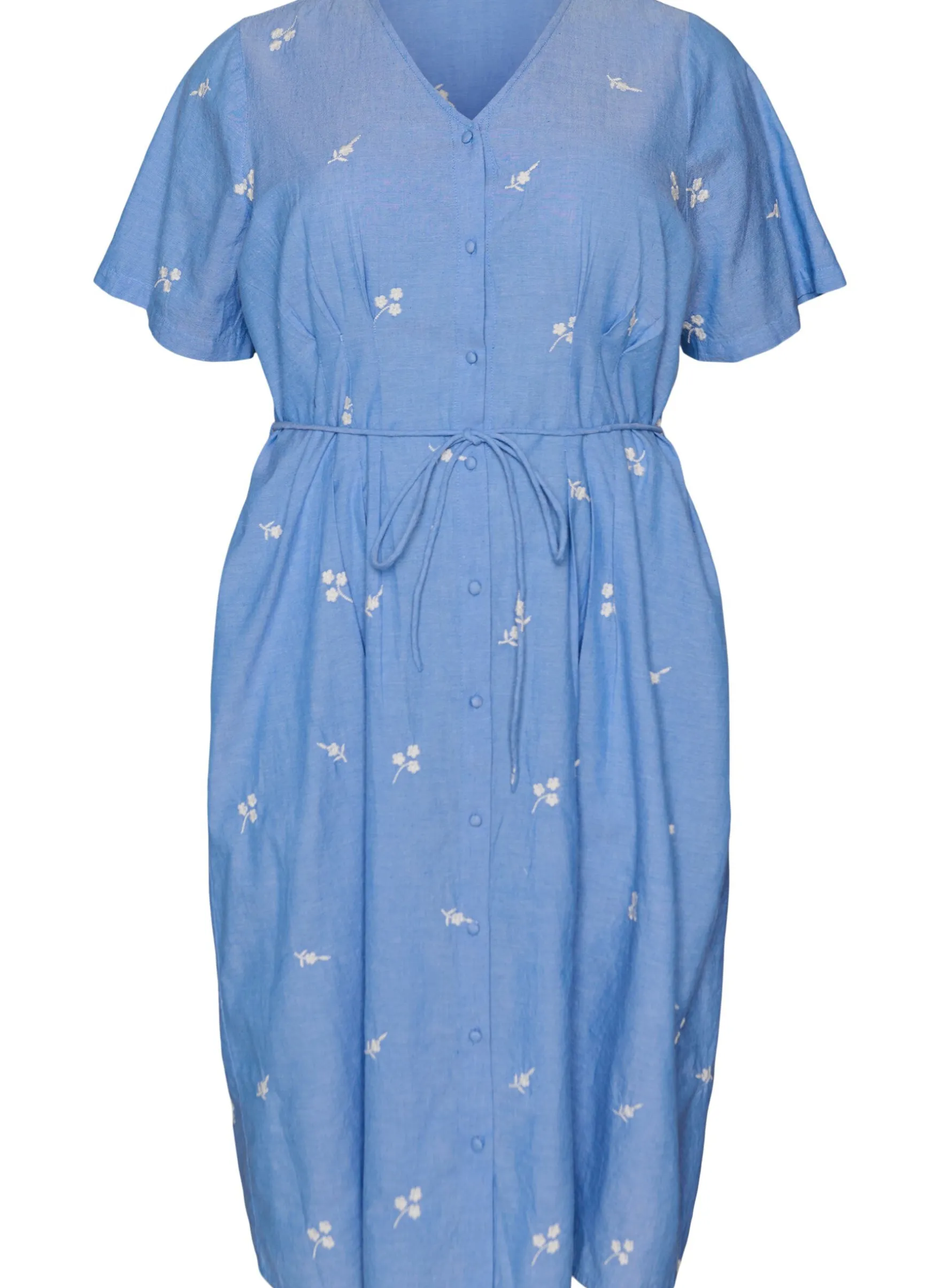 Hemdblusenkleid aus Baumwolle mit gestickten Blumen