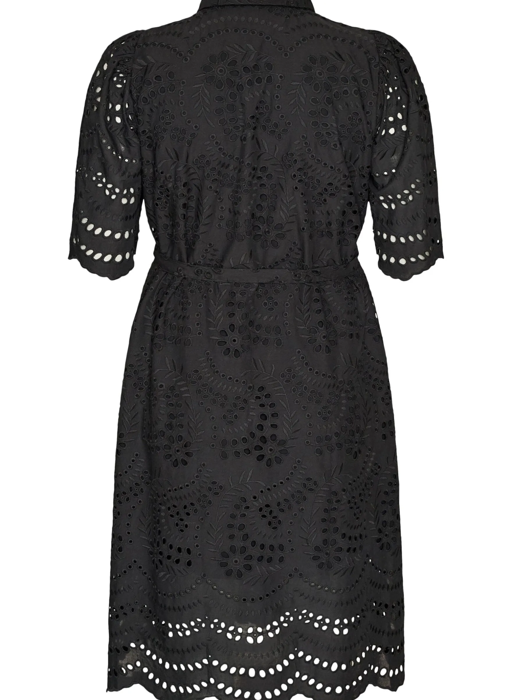Hemdblusenkleid aus Broderie Anglaise mit Bindegürtel