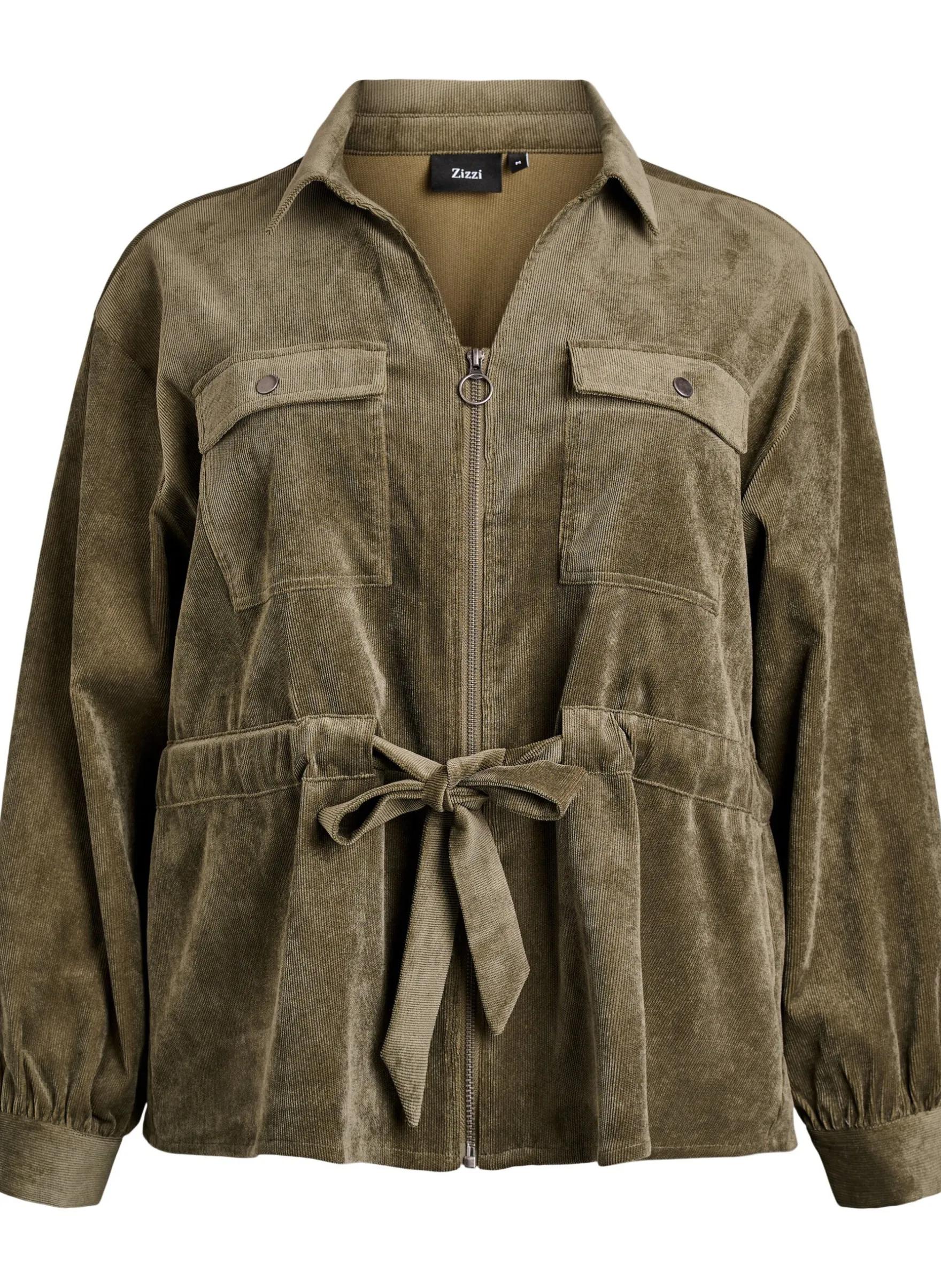 Hemdjacke aus Cord mit Bindegürtel und Taschen