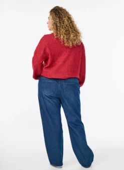 High-Waist-Jeans in gerader Passform mit Strasssteinen