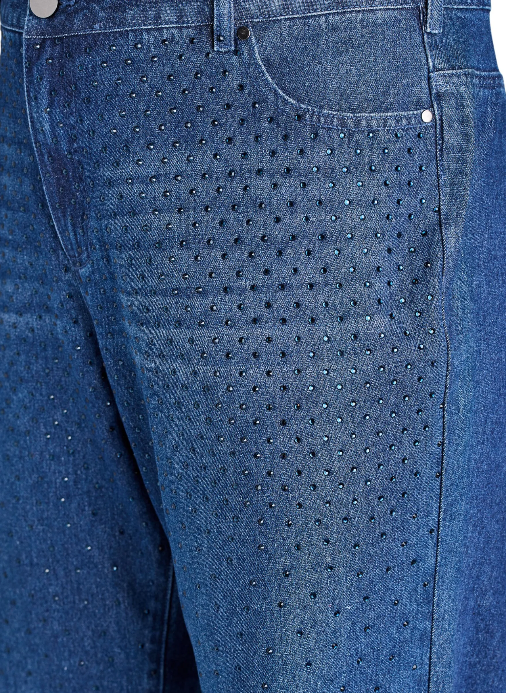 High-Waist-Jeans in gerader Passform mit Strasssteinen