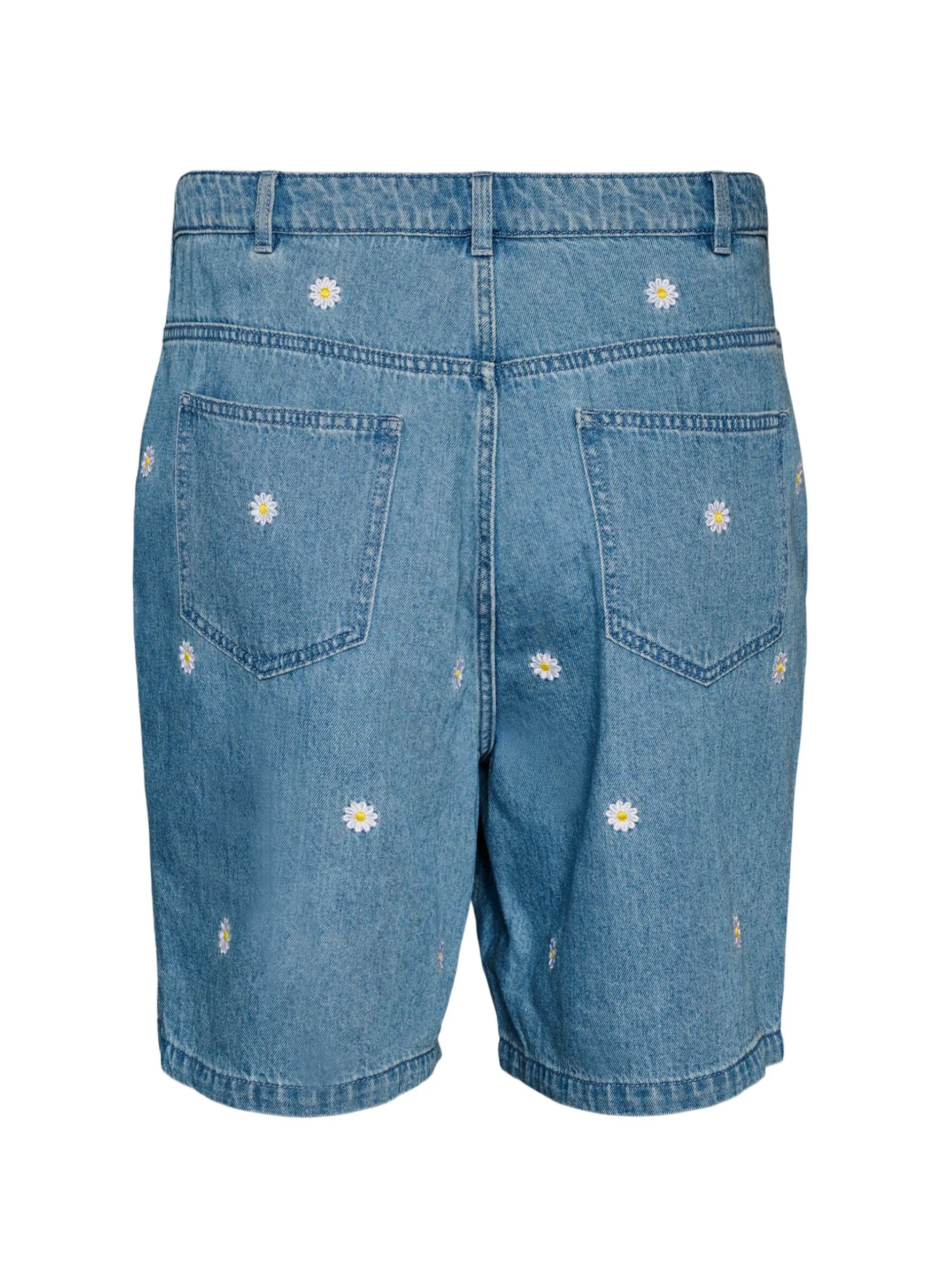 Hoch taillierte Jeansshorts mit geblümter Stickerei