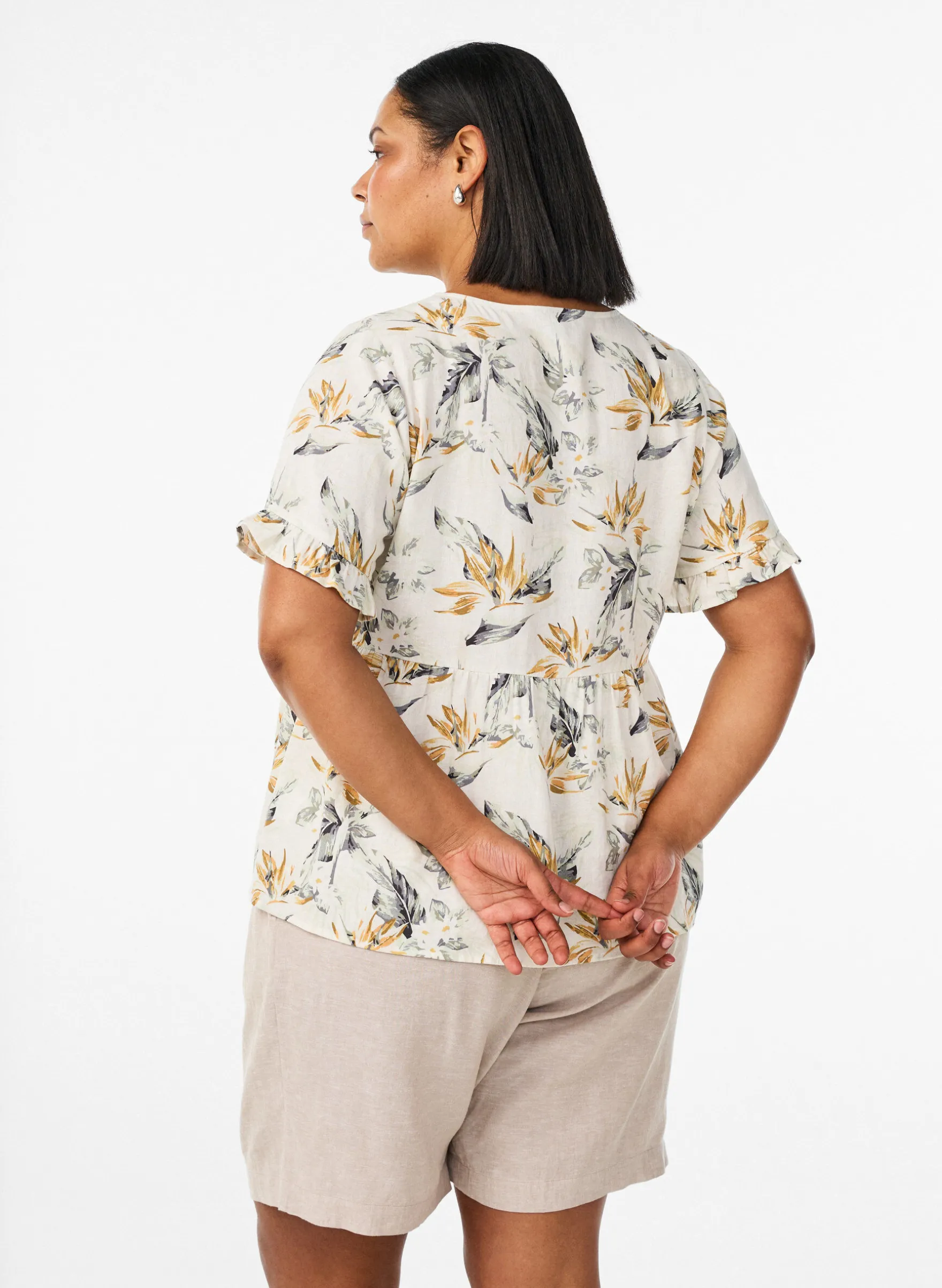 Hoch taillierte Shorts aus Leinen und Viskose