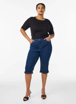 Hoch taillierte Slim Fit Caprihose aus Stretch-Denim