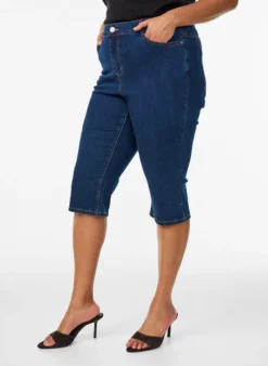 Hoch taillierte Slim Fit Caprihose aus Stretch-Denim