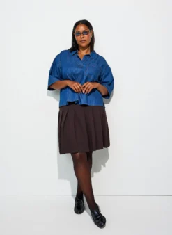 Jeansbluse mit Brusttasche und ellenbogenlangen Ärmeln