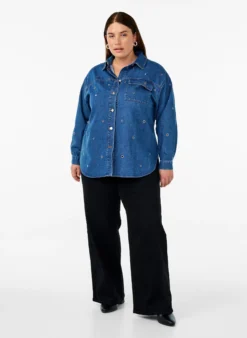 Jeansbluse mit Ösen