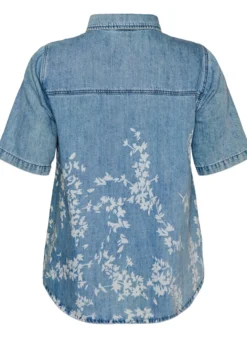 Jeanshemd mit Blumenprint und kurzen Ärmeln