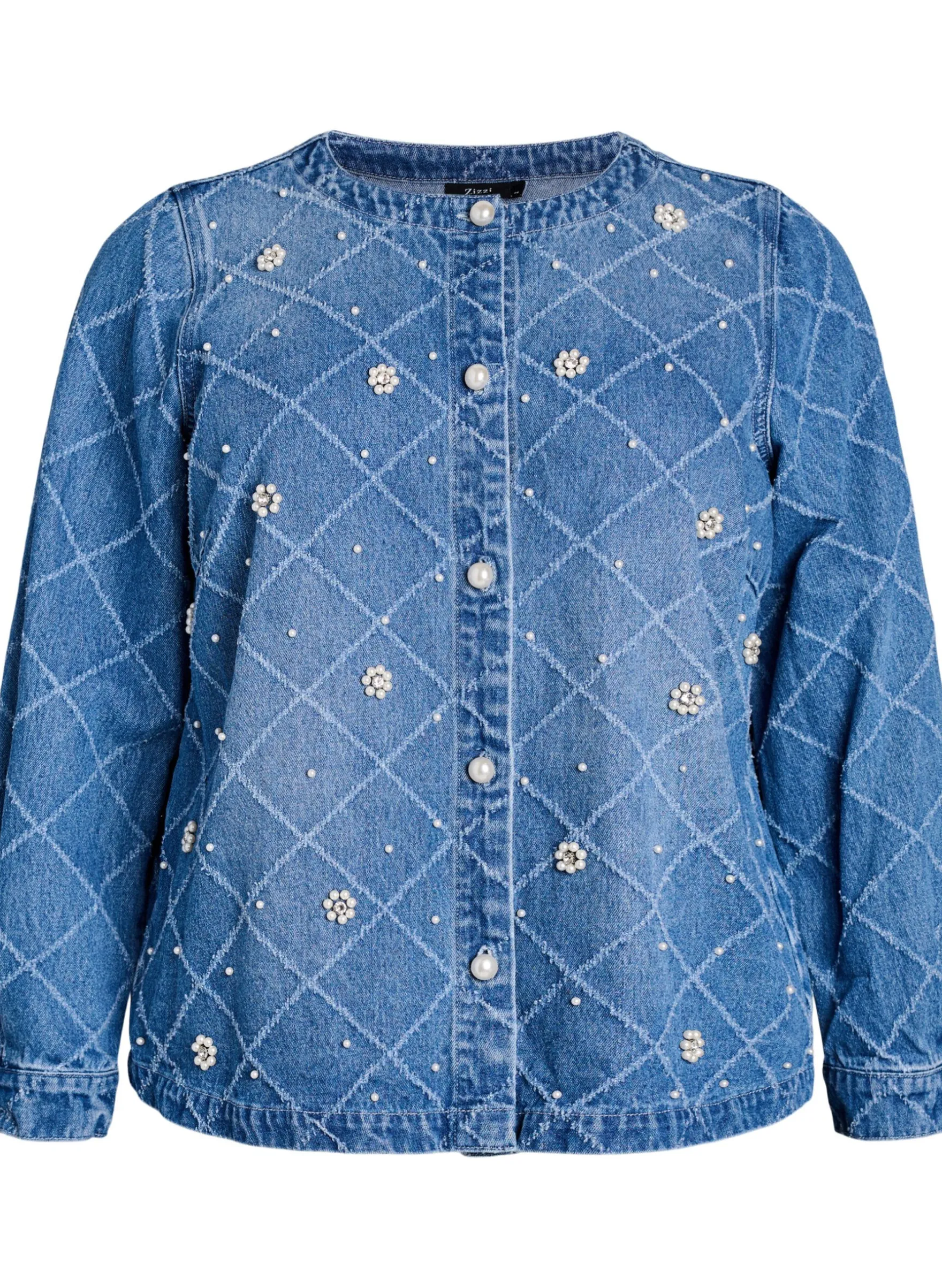 Jeanshemd mit Destroyed-Muster und Perlendetails