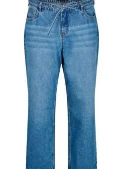 Jeans in gerader Passform mit Bindegürtel