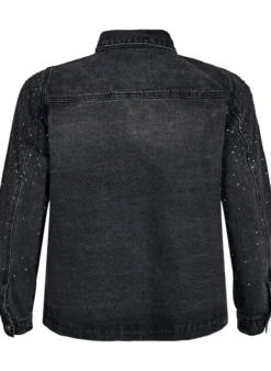 Jeansjacke mit Strasssteinen und großen Taschen auf der Vorderseite