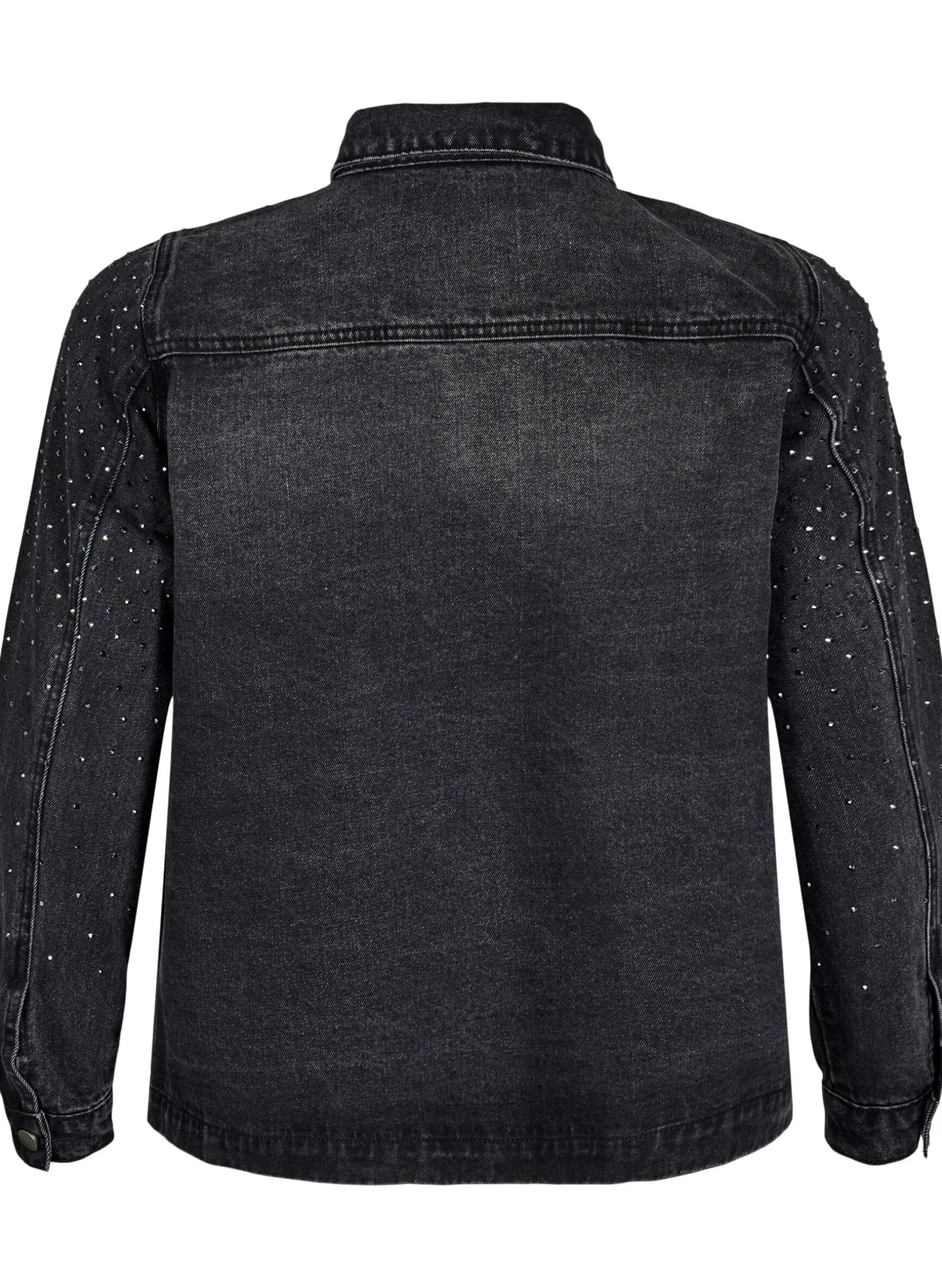 Jeansjacke mit Strasssteinen und großen Taschen auf der Vorderseite