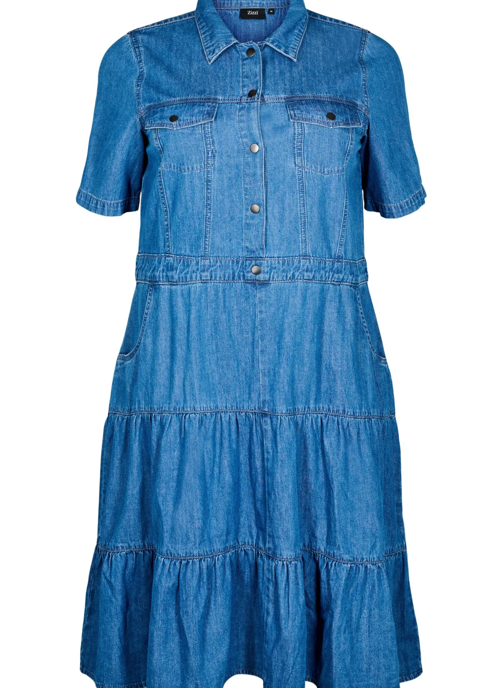 Jeanskleid in Midilänge mit Knöpfen und kurzen Ärmeln