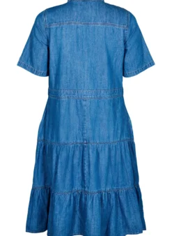Jeanskleid in Midilänge mit Knöpfen und kurzen Ärmeln