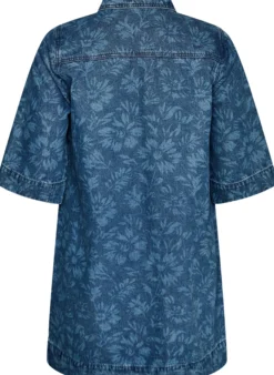 Jeanskleid mit Blumenprint und Brusttaschen