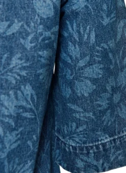 Jeanskleid mit Blumenprint und Brusttaschen