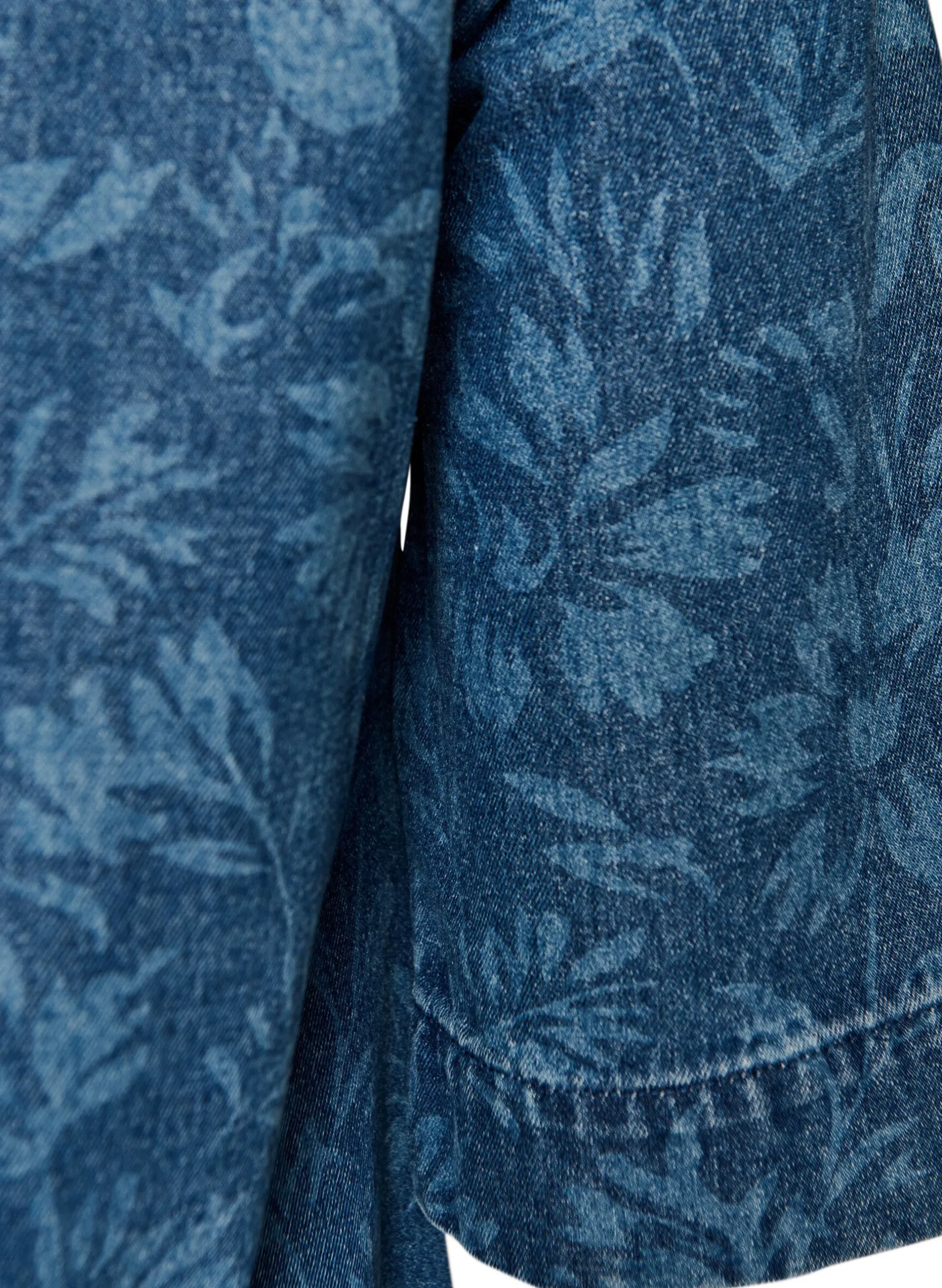 Jeanskleid mit Blumenprint und Brusttaschen