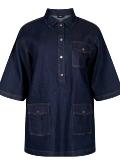 Jeanskleid mit großen Taschen und 3/4-Ärmeln