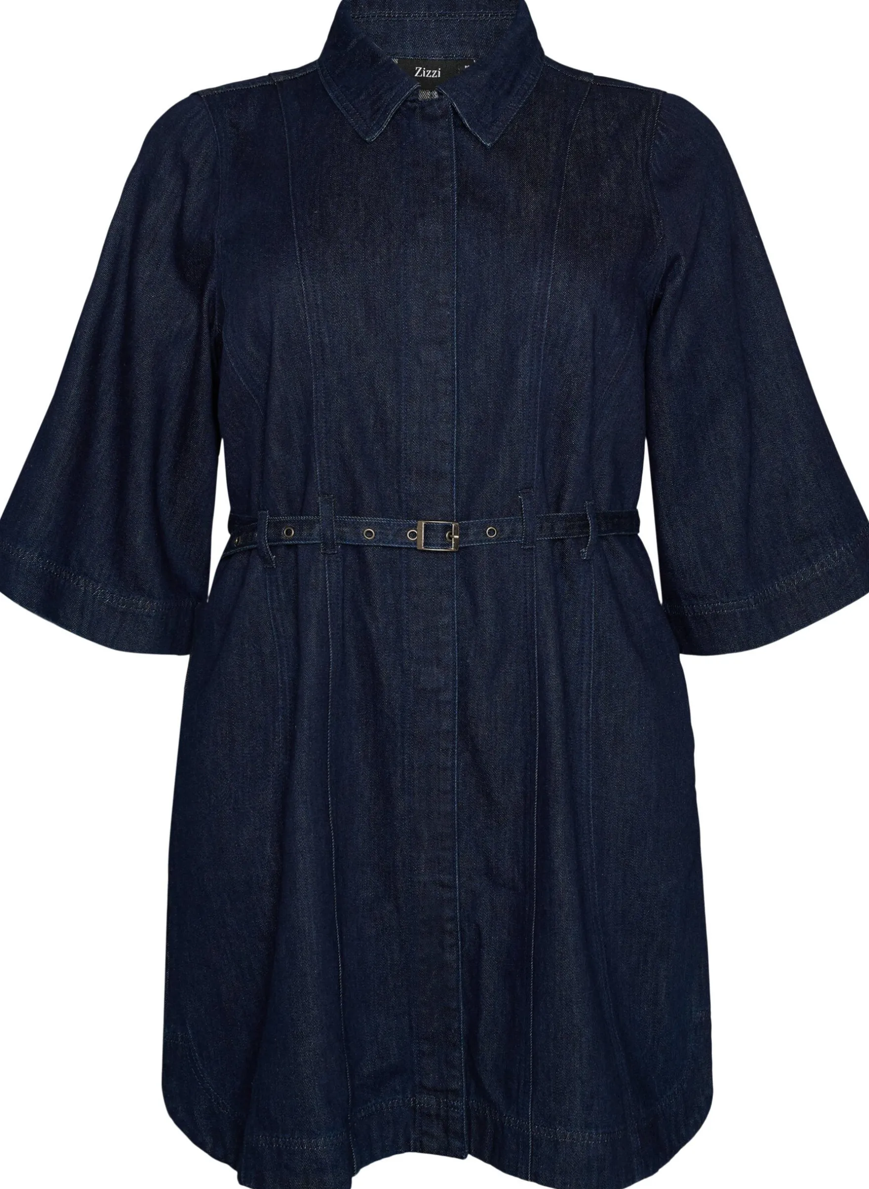 Jeanskleid mit Gürtel und 3/4-Ärmeln