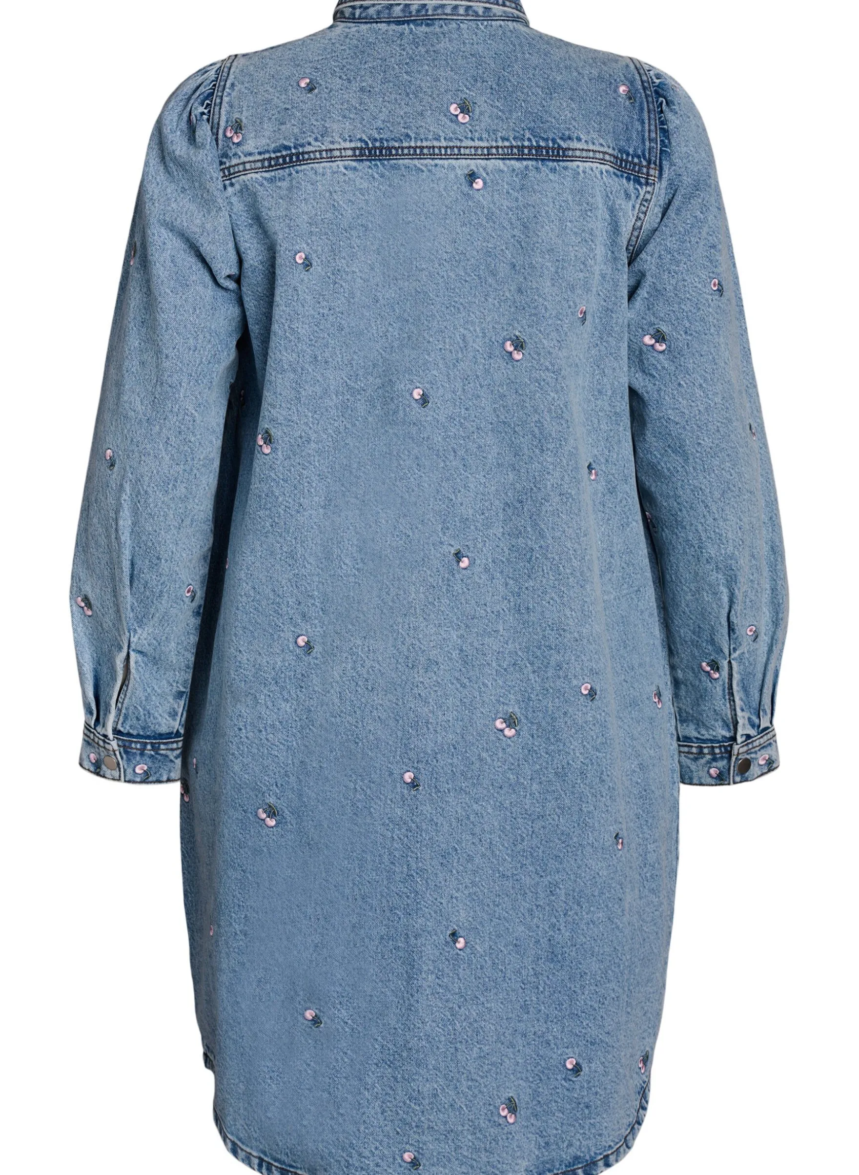 Jeanskleid mit Kirschen und Brusttaschen