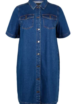 Jeanskleid mit Knöpfen und kurzen Ärmeln