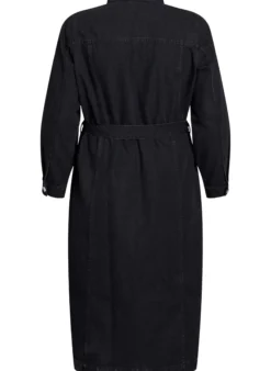 Jeans-Midikleid mit Gürtel und Zierknöpfen