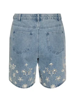 Jeansshorts mit Lochstickerei und hoher Taille
