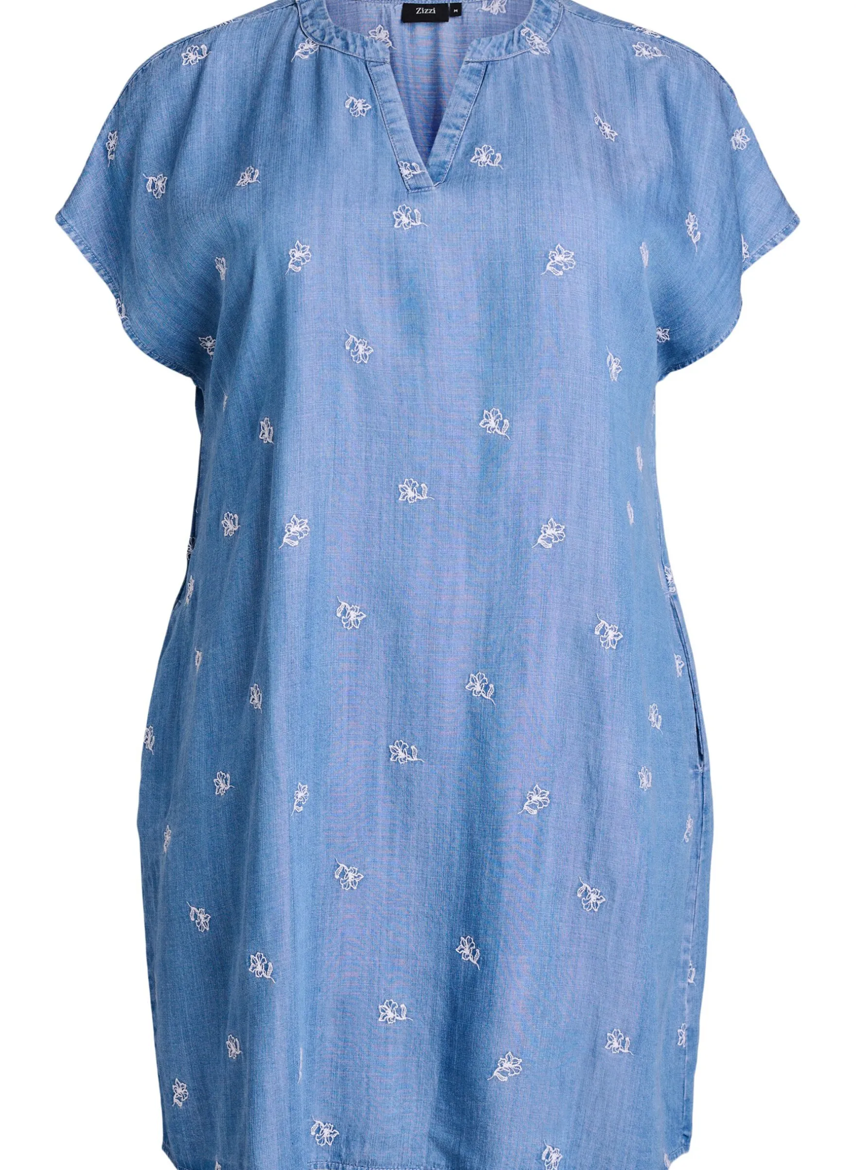 Kleid aus Lyocell mit Denim-Look und bestickten Blumen