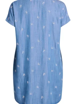 Kleid aus Lyocell mit Denim-Look und bestickten Blumen