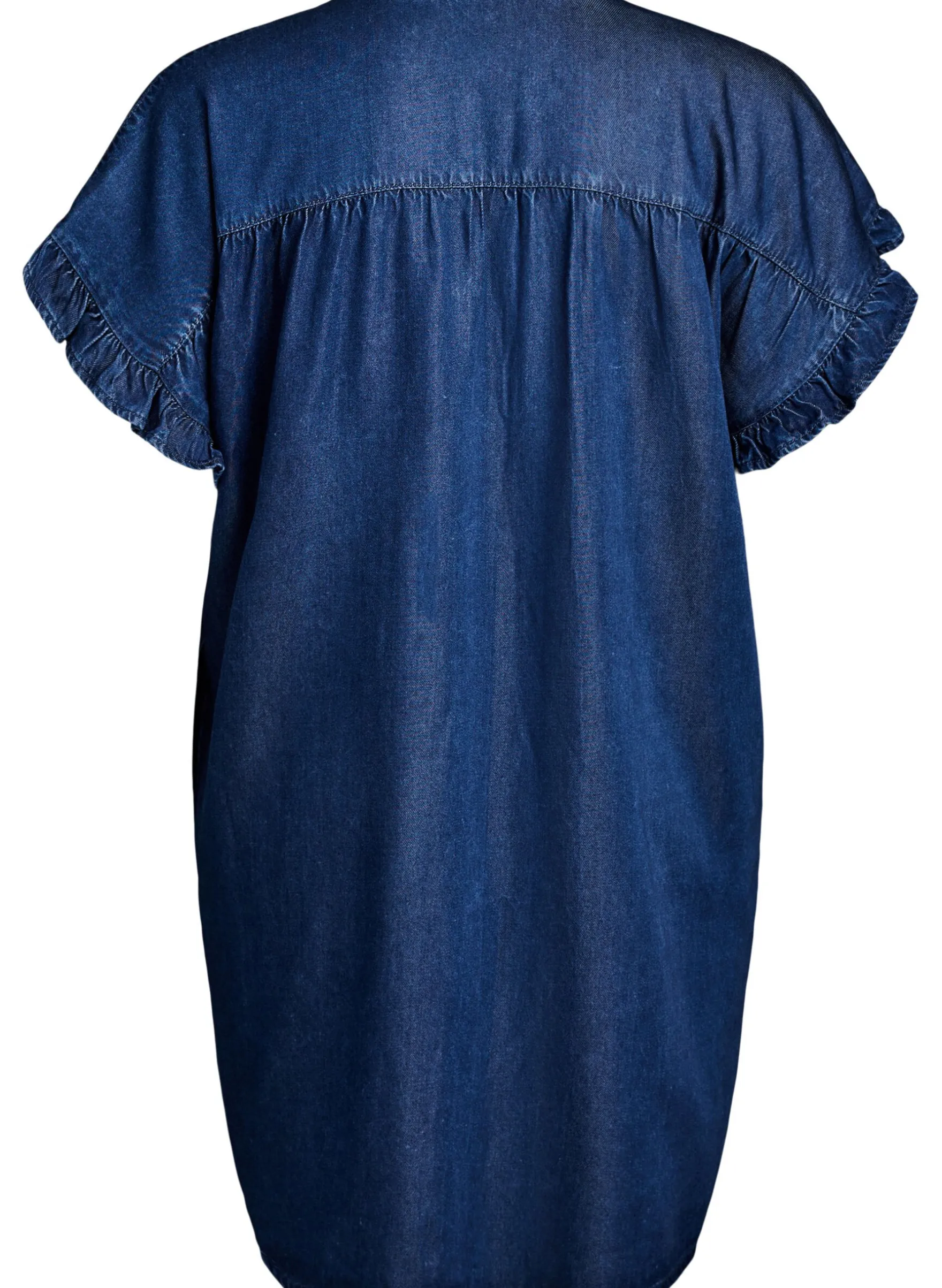 Kleid in Denim-Optik mit Knopfleiste und Rüschenärmeln