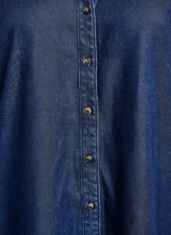 Kleid in Denim-Optik mit Knopfleiste und Rüschenärmeln