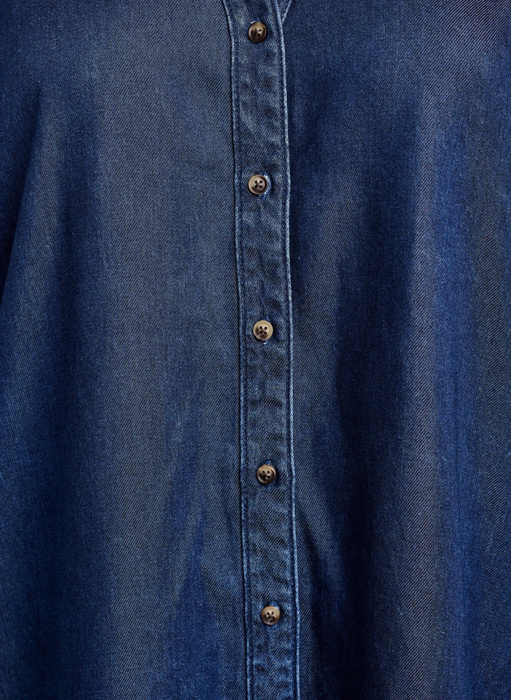 Kleid in Denim-Optik mit Knopfleiste und Rüschenärmeln