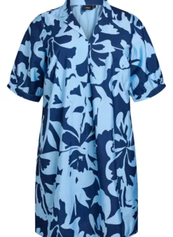 Kleid in Knielänge mit Print und V-Ausschnitt