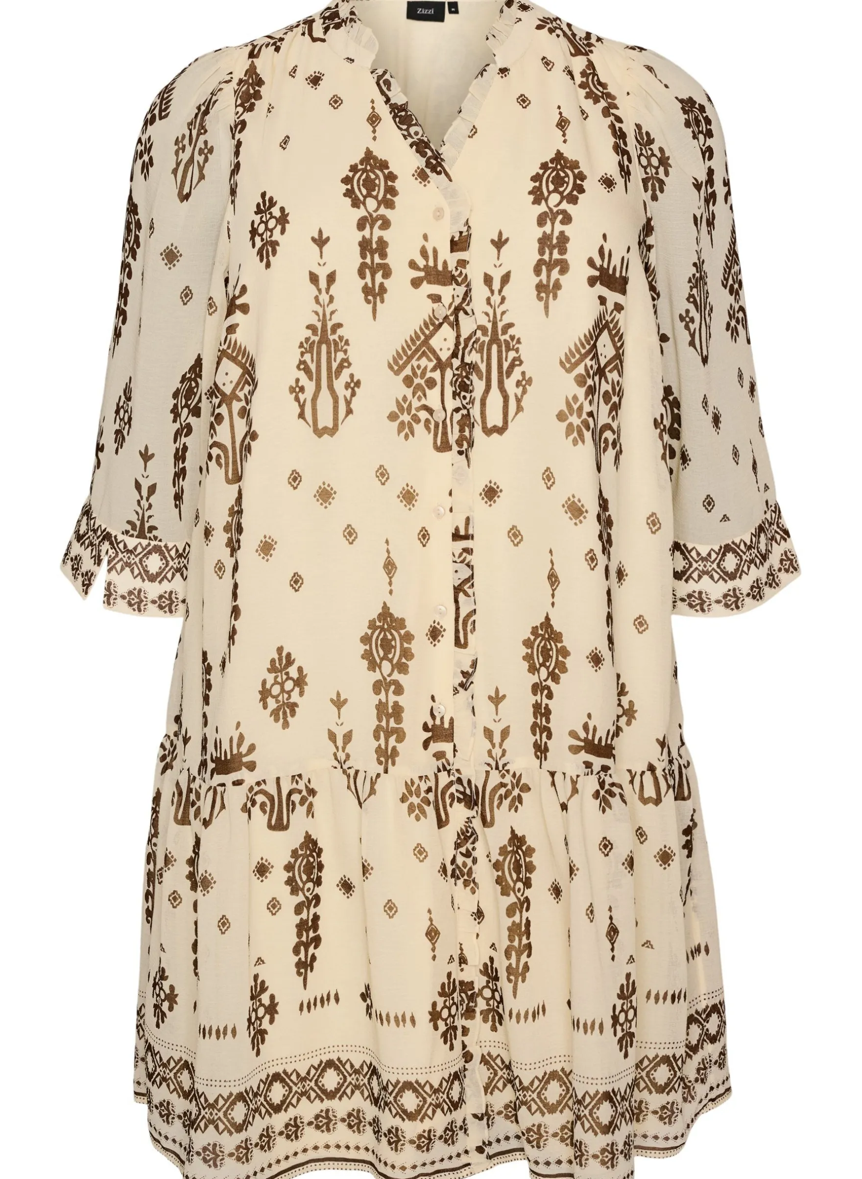 Kleid mit Ornament-Print und Rüschenkragen