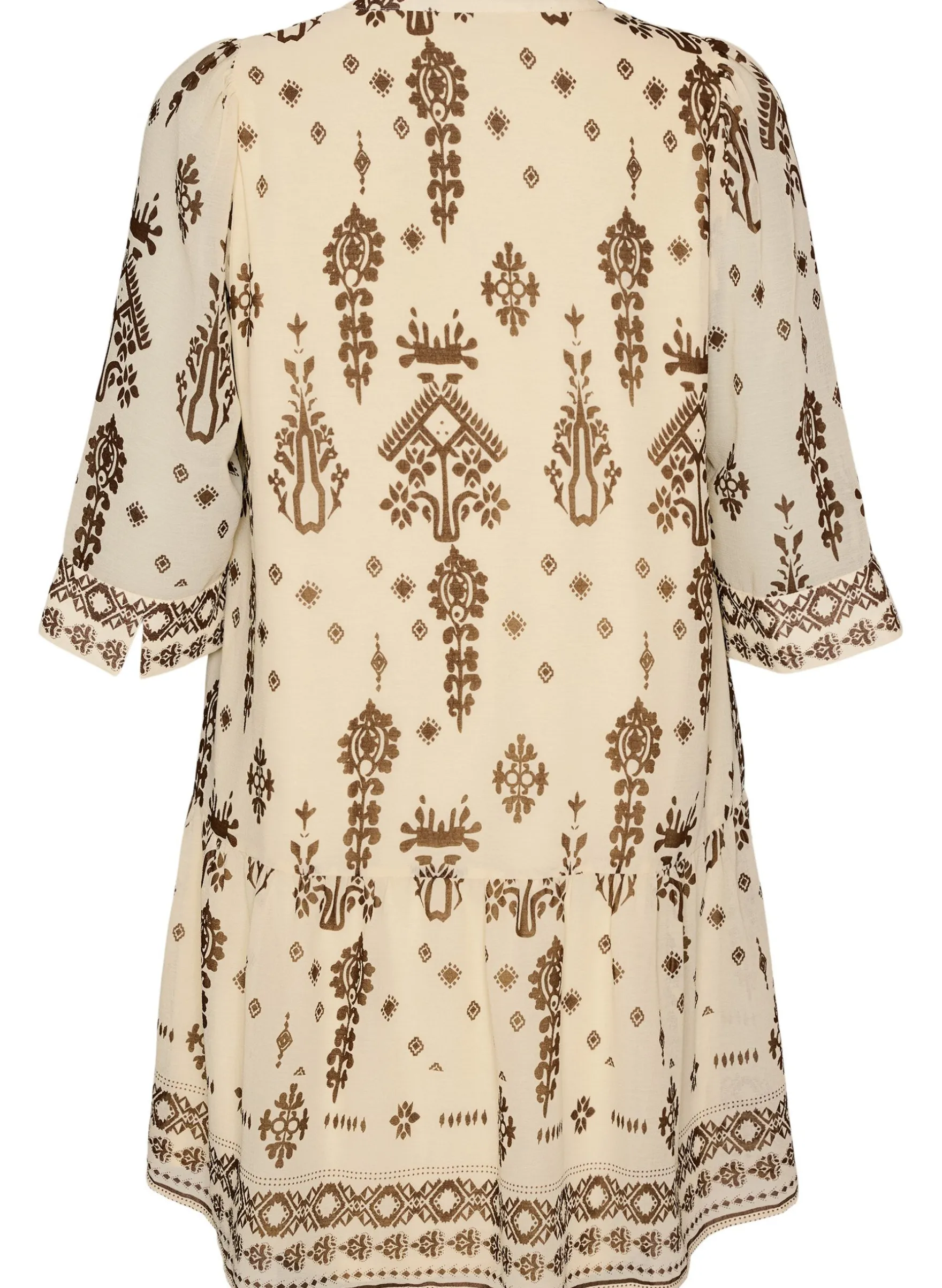Kleid mit Ornament-Print und Rüschenkragen